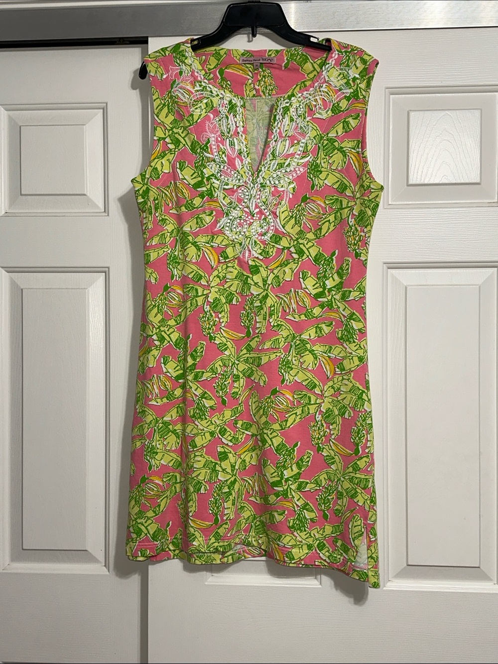 Barbara Gerwit Pink Tropical Print Tunic Dress w/ Embroidered Neckline
